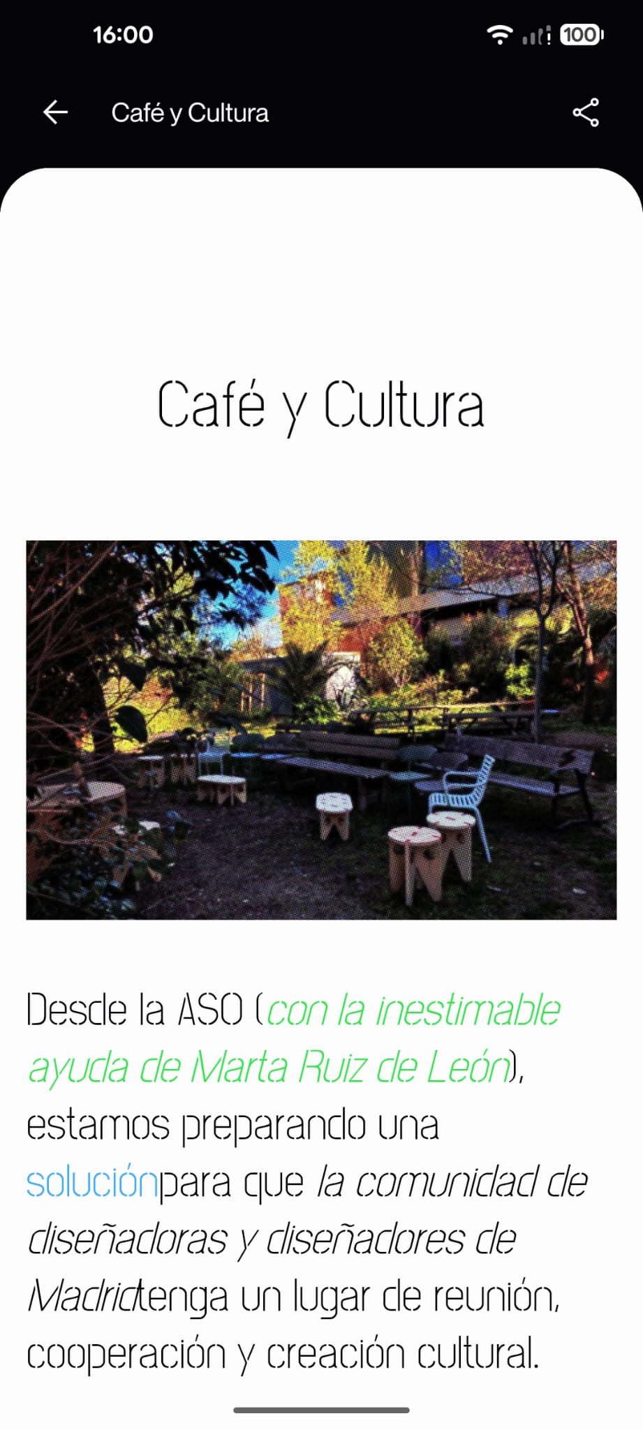 Artículo Café y Cultura en la ASO.app